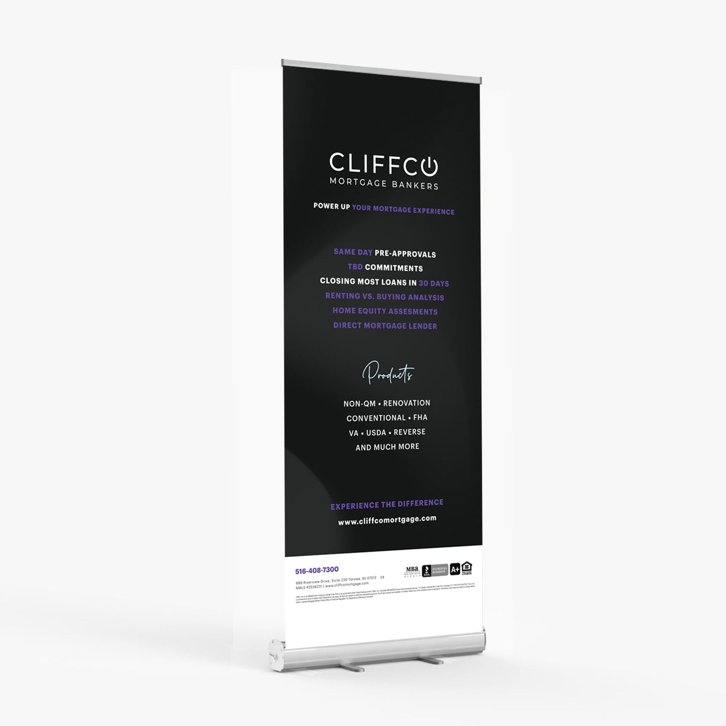 Cliffco Retractable Banner 33" by 81" Including Stand