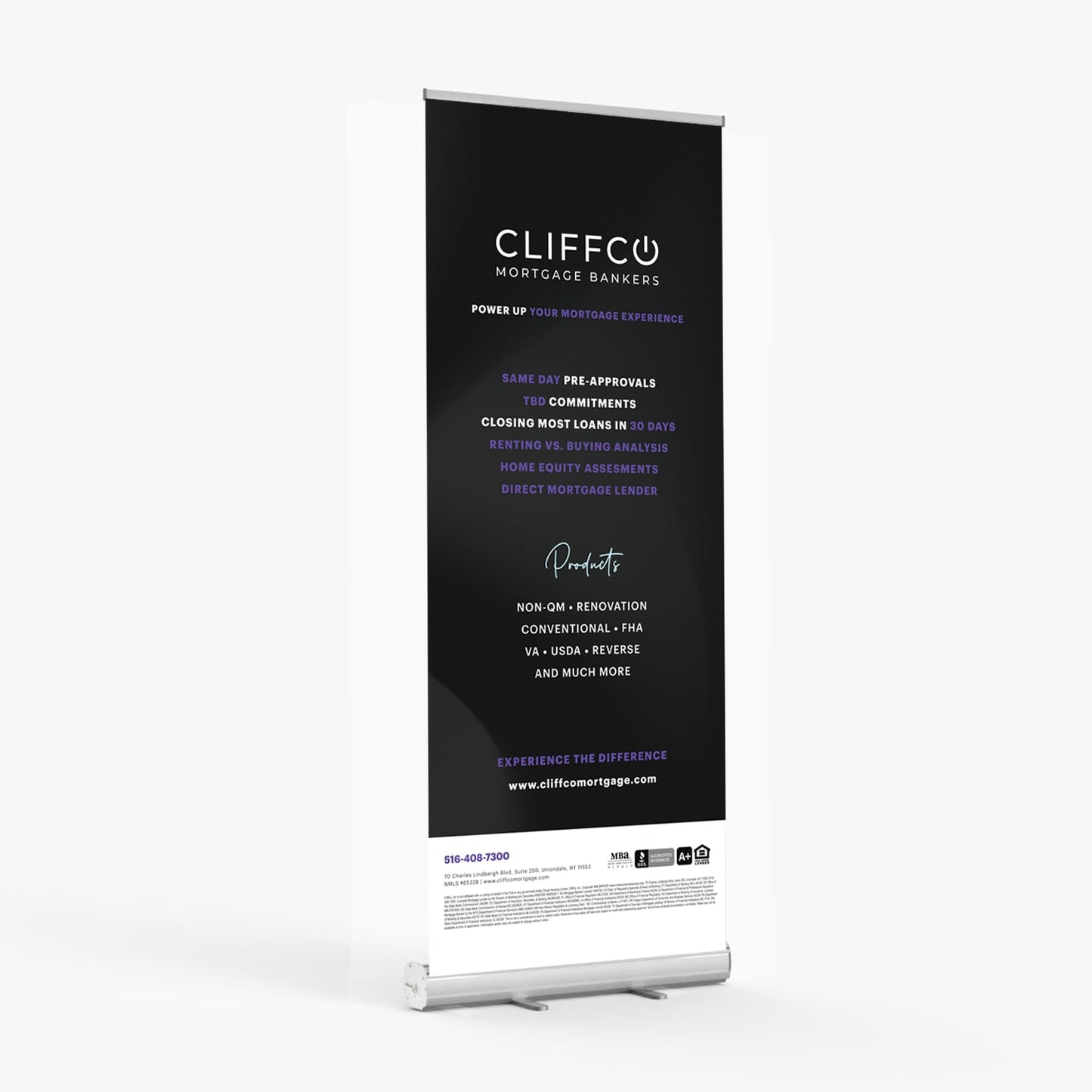 Cliffco Retractable Banner 33" by 81" Including Stand